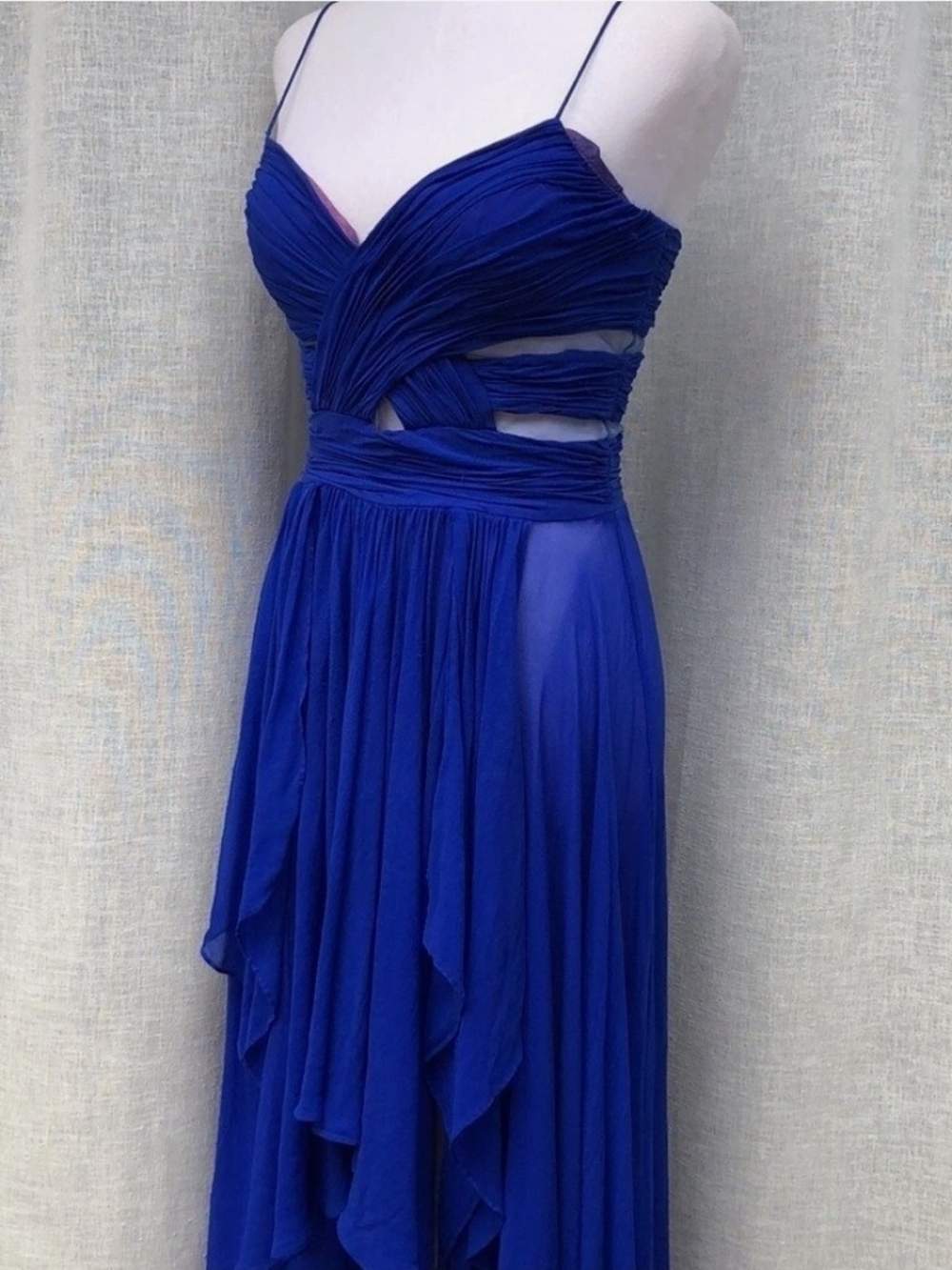 Vintage Caché Royal Blue Silk Chiffon High-low Gown